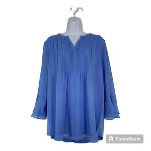 EUC🌞 Charter Club 3/4-Sleeve Blue Pintuck V-neck Top